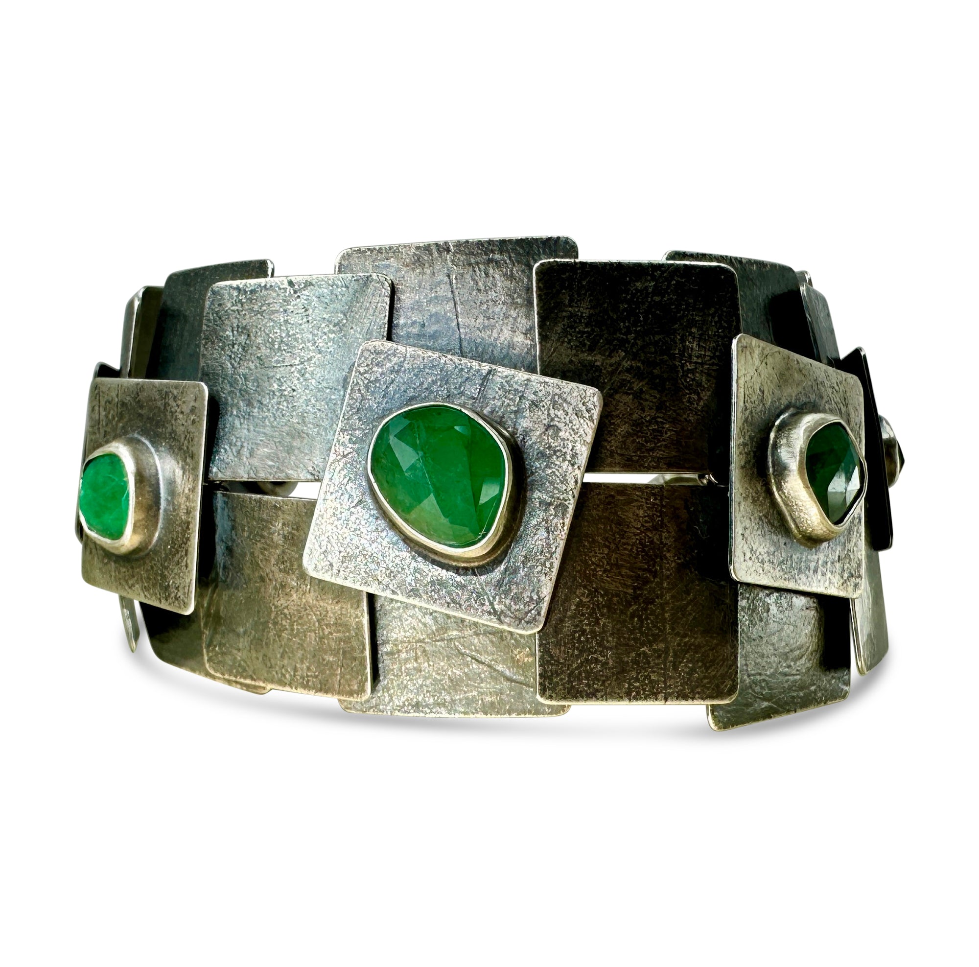 Square Pivot Bracelet with Emeralds