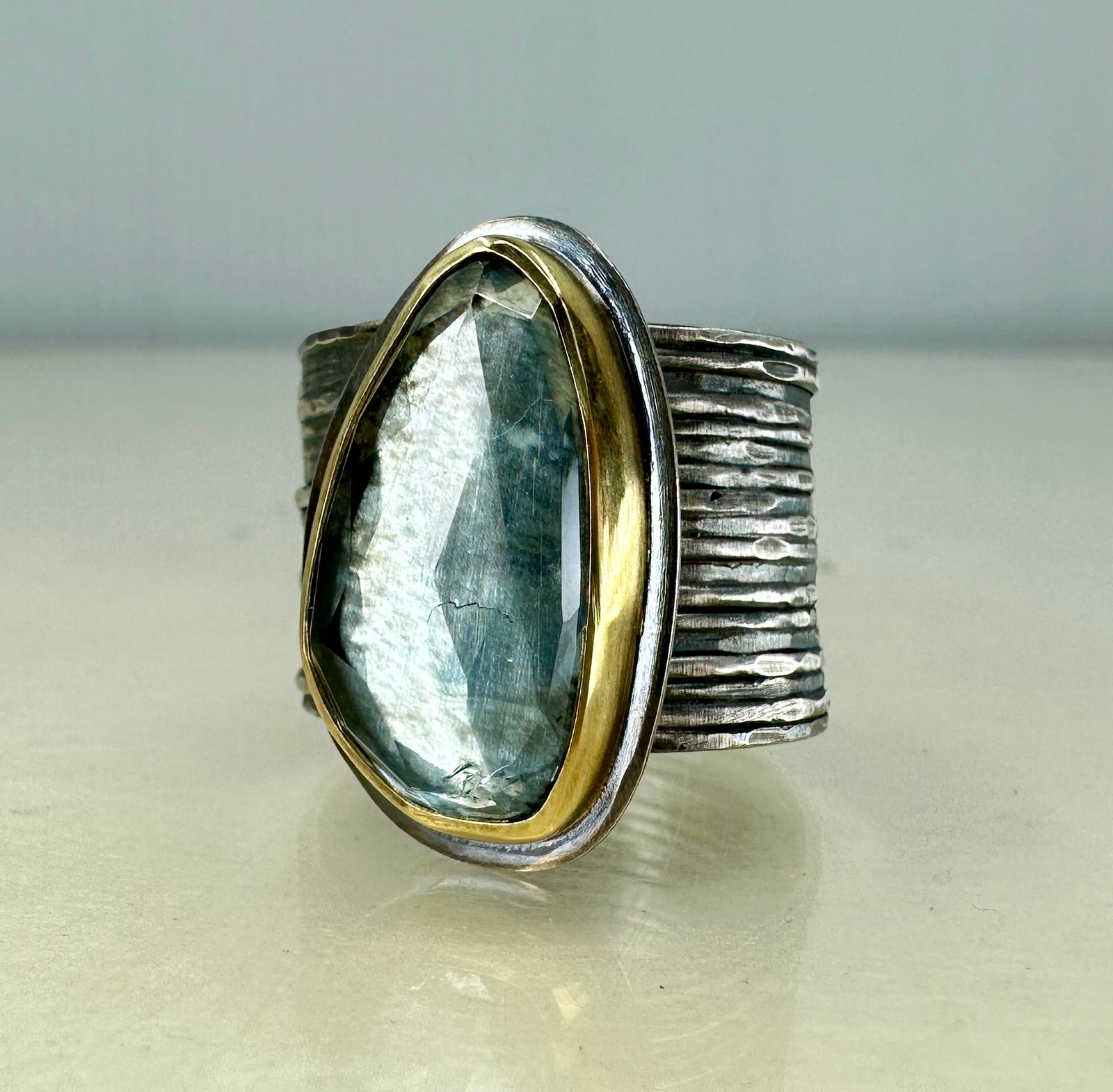 Moss Aquamarine Adjustable Ribbed Band