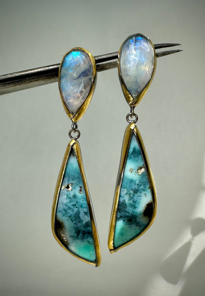 Chrysocolla and Moonstone Earrings