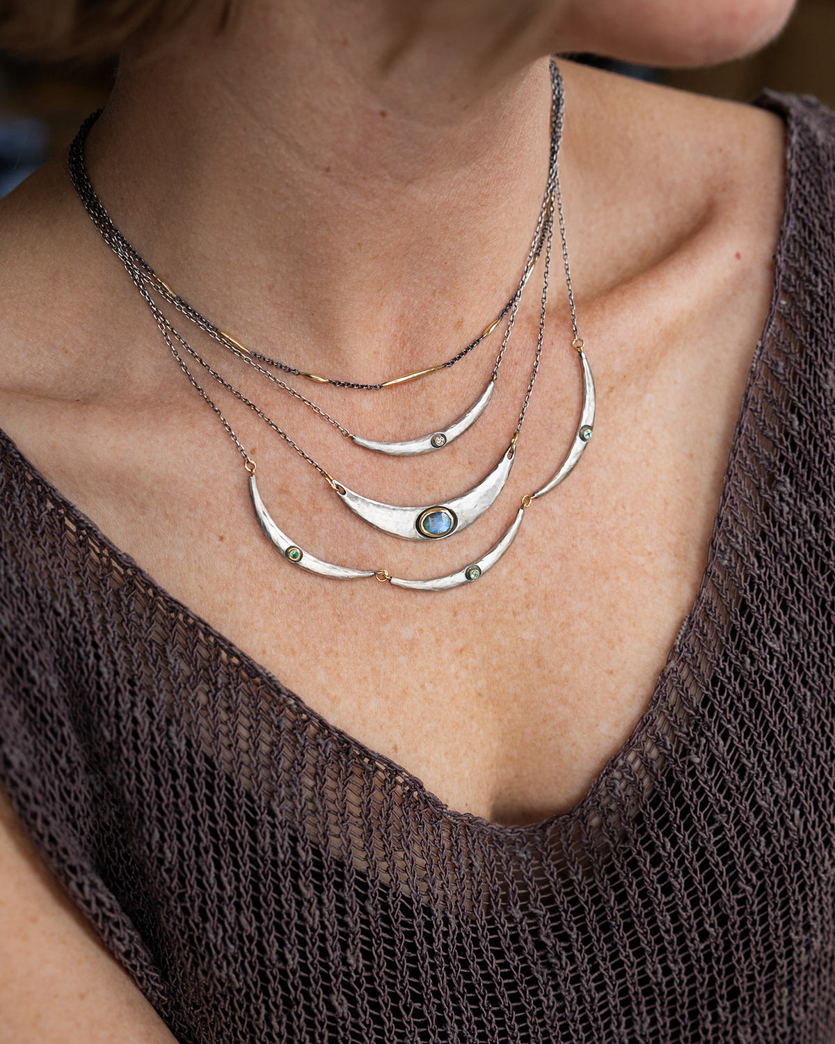 Wide Arc Necklace in Mixed Metals