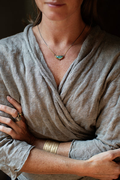 Small Crescent Fold Necklace with White Topaz