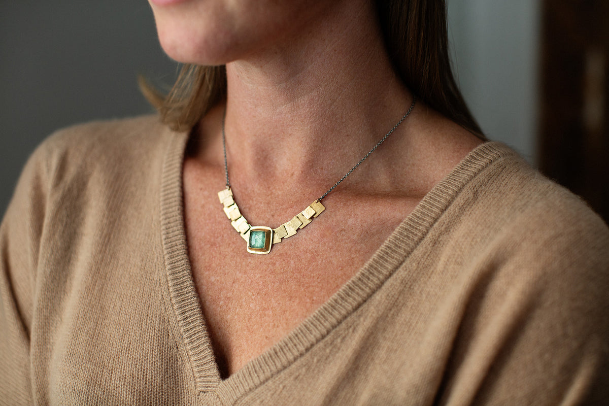 Square Pivot with Stone Necklace