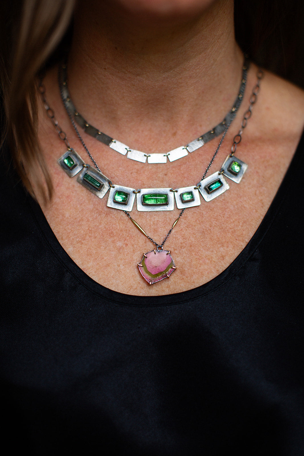 Watermelon Tourmaline Slab Necklace