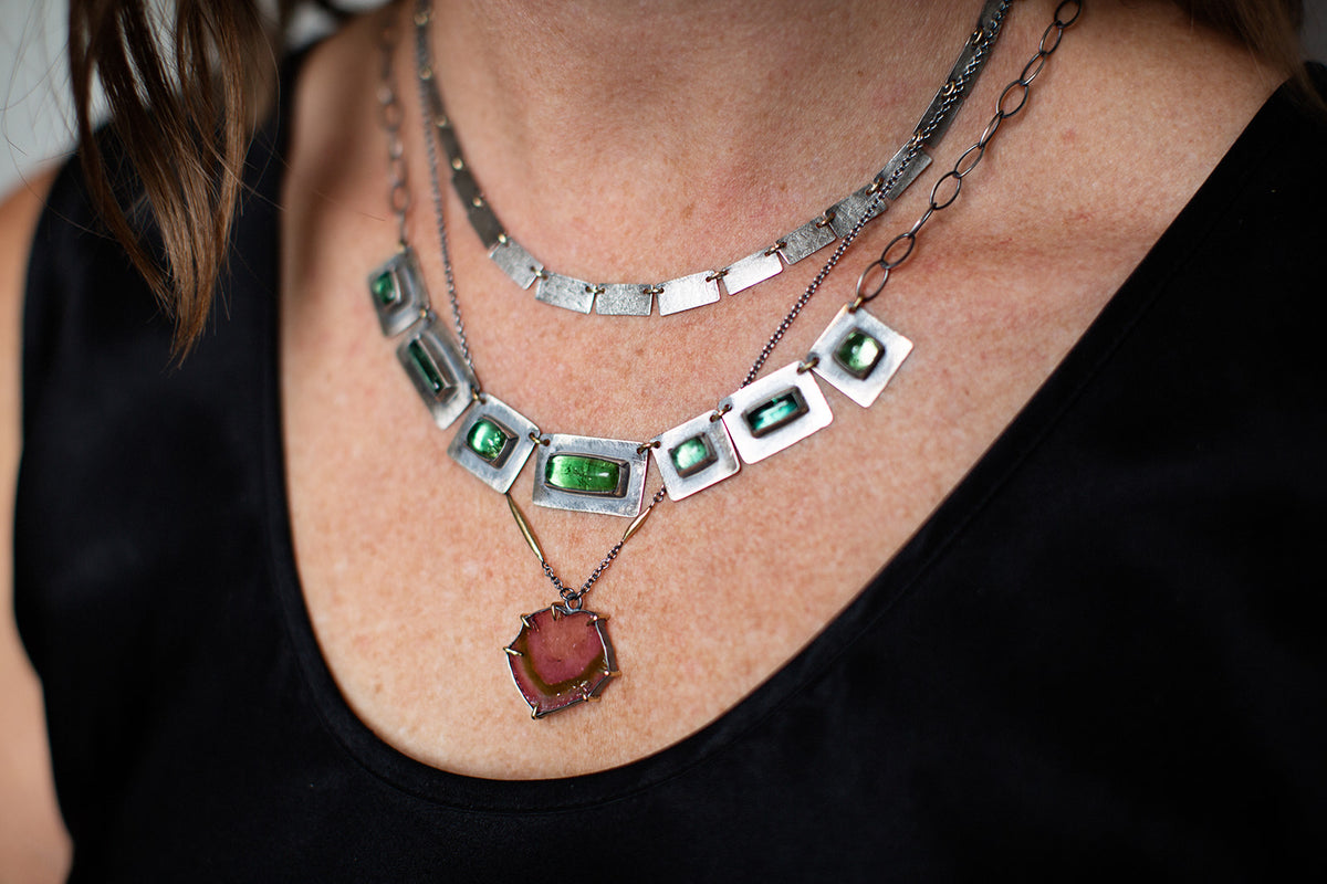 Watermelon Tourmaline Slab Necklace