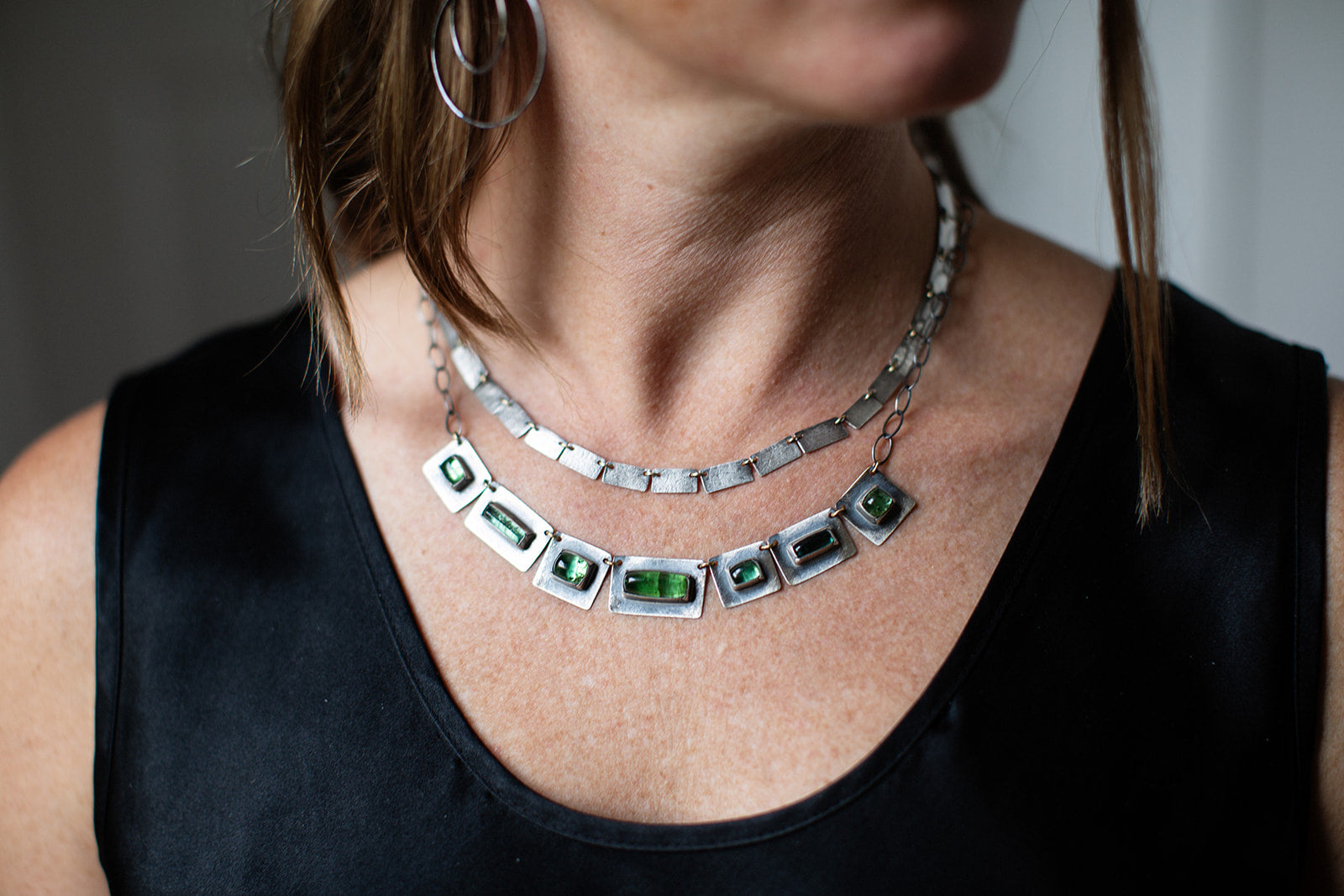 Green Tourmaline Link Necklace
