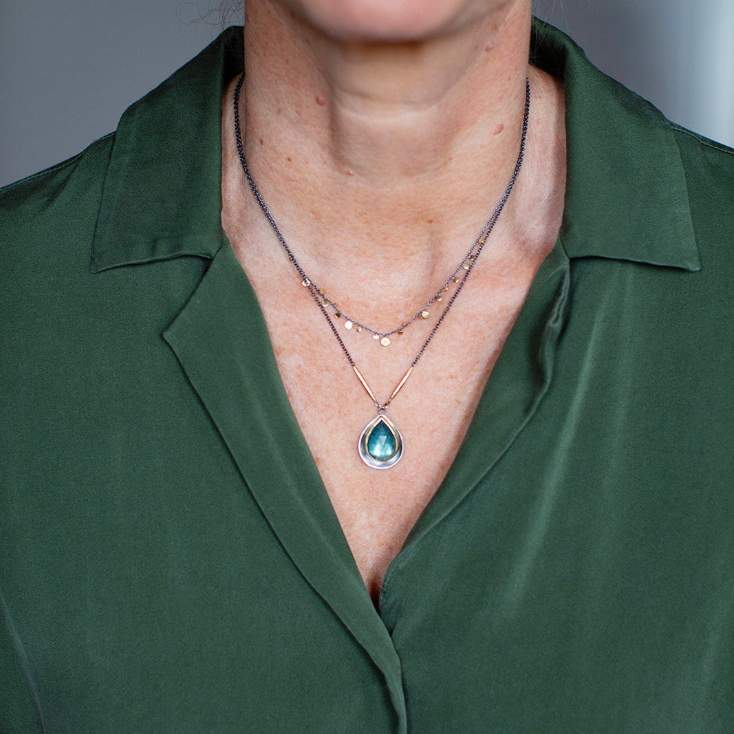Aquamarine Teardrop in Mixed Metals