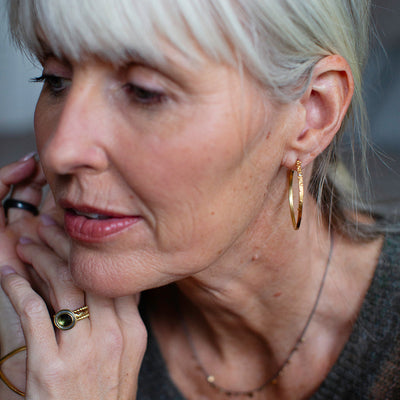 Large Bit Hoops with Diamonds- vermeil or silver