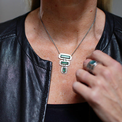 Tiered Link Necklace with Green Tourmaline