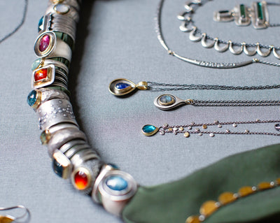 Dumotierite in Quartz Necklace in Mixed Metals