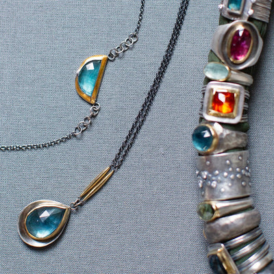 Aquamarine Teardrop in Mixed Metals