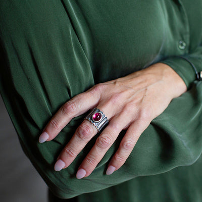 Scalloped Pink Tourmaline Ring- adjustable