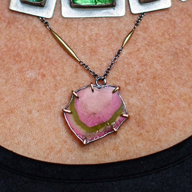 Watermelon Tourmaline Slab Necklace