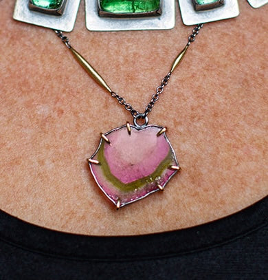 Watermelon Tourmaline Slab Necklace