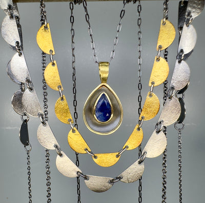 Dumotierite in Quartz Necklace in Mixed Metals