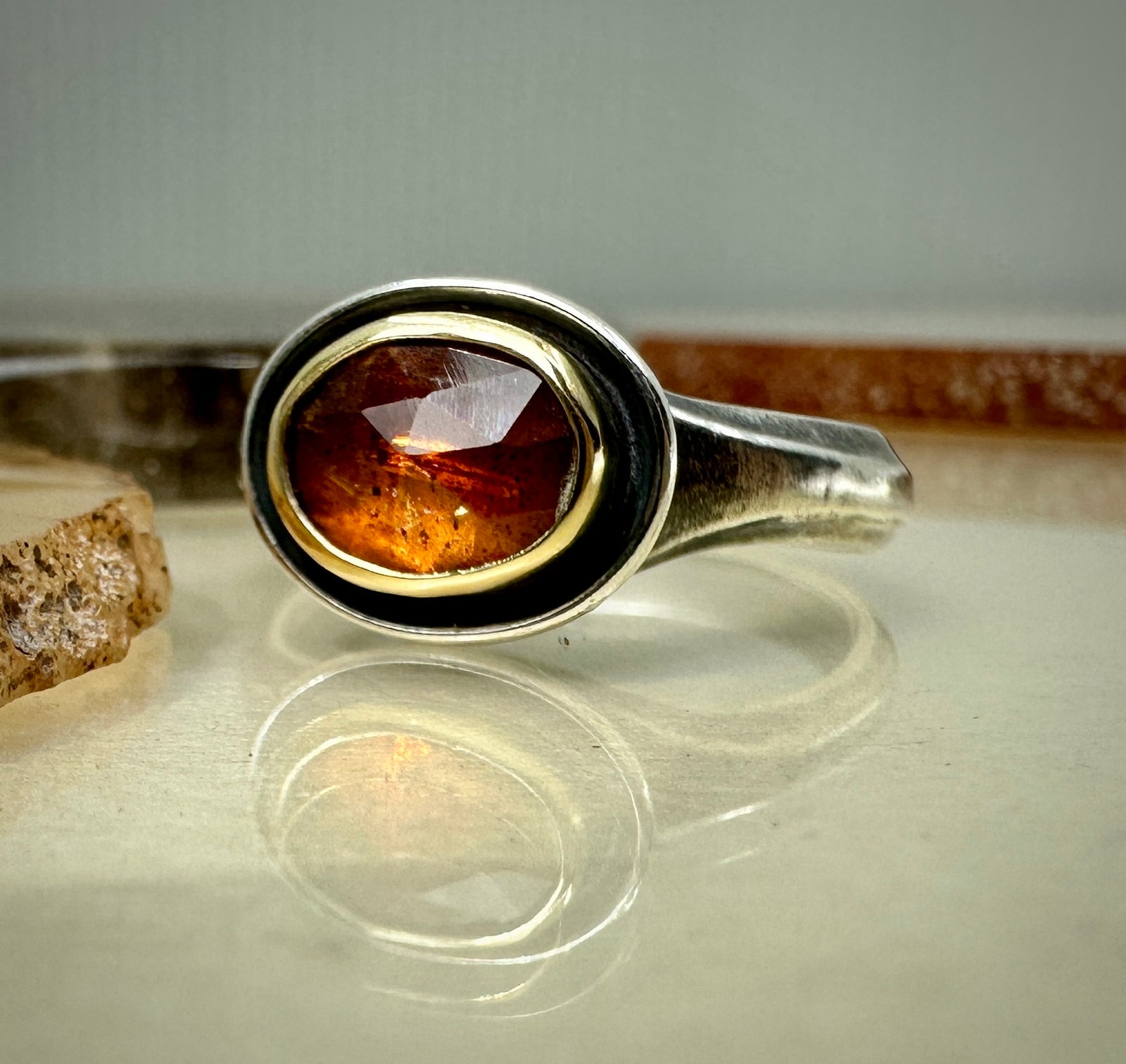 Oval Dipper Ring with Orange Kyanite