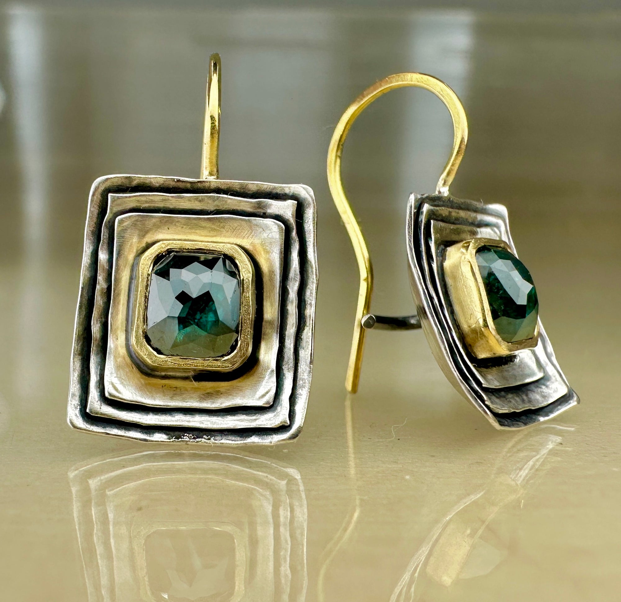 Cusp Earrings with Green Diamonds
