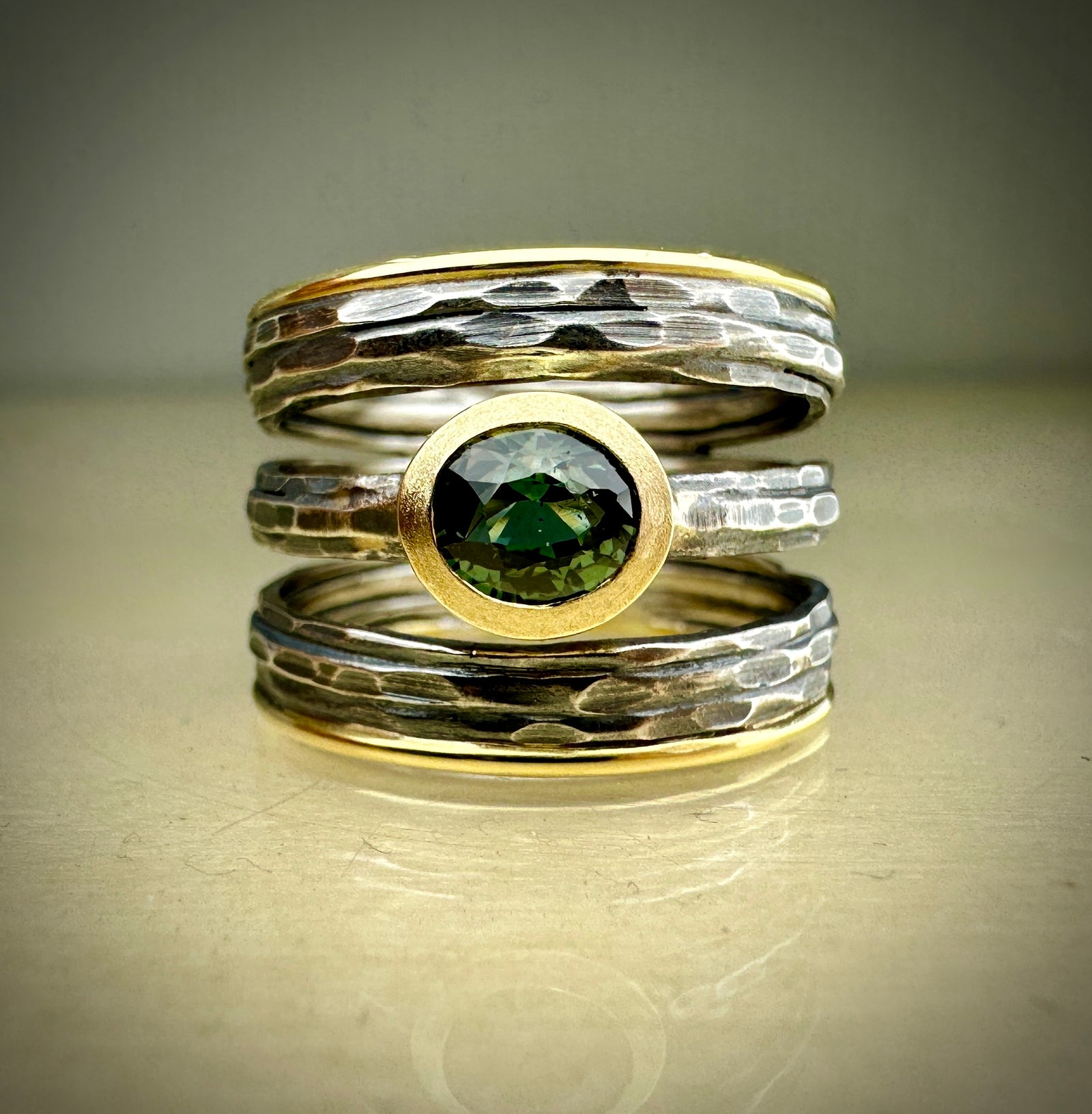 Teal Blue Sapphire Ring in Mixed Metals