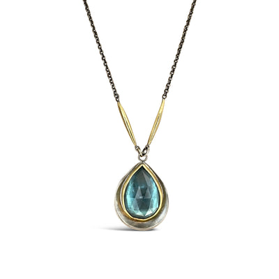 Aquamarine Teardrop in Mixed Metals
