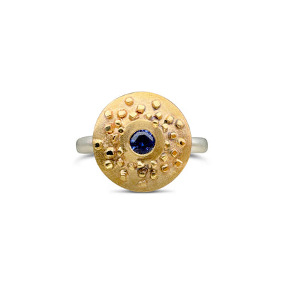 Tiny Bit Disc Ring with Ceylon Sapphire