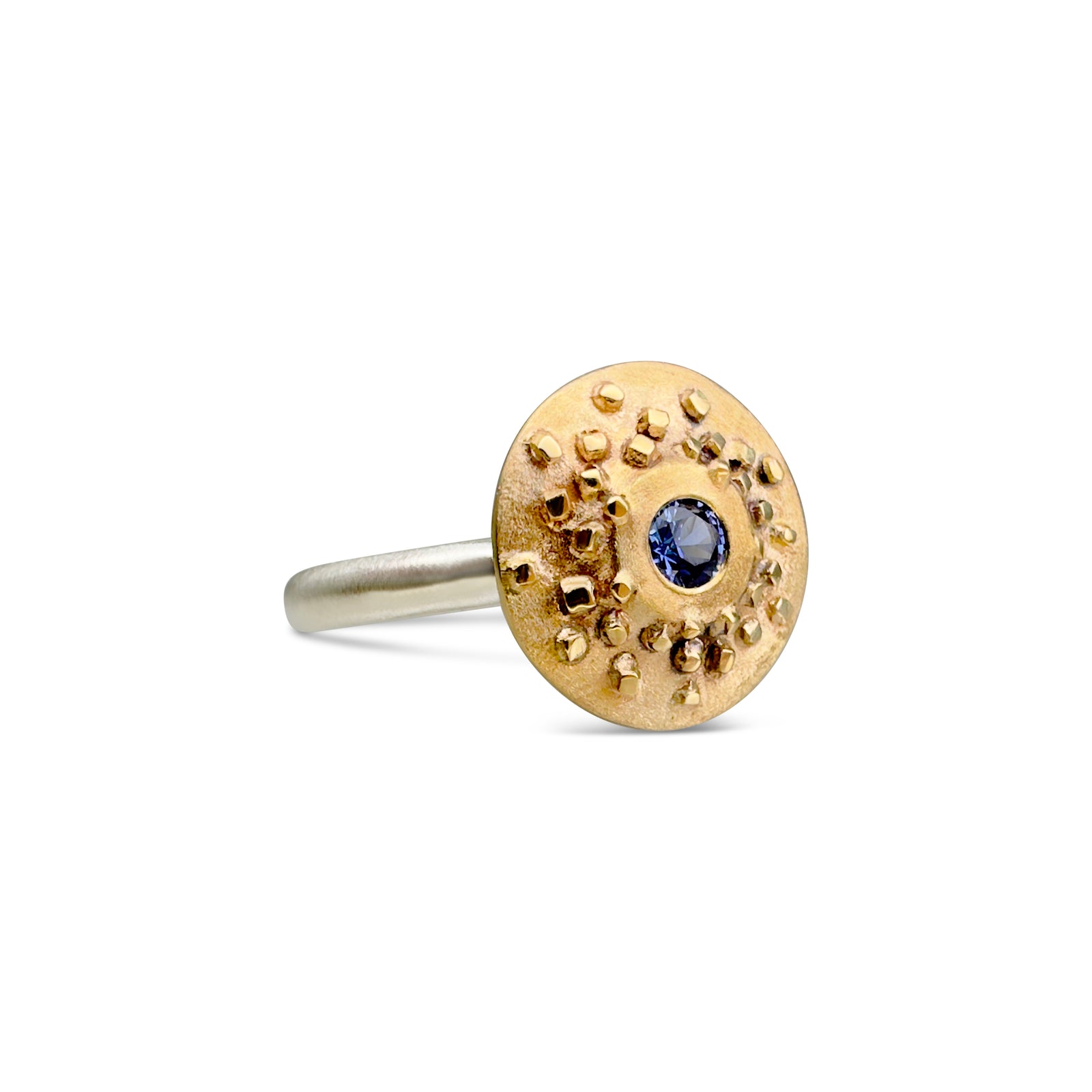 Tiny Bit Disc Ring with Ceylon Sapphire