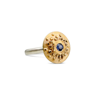Tiny Bit Disc Ring with Ceylon Sapphire