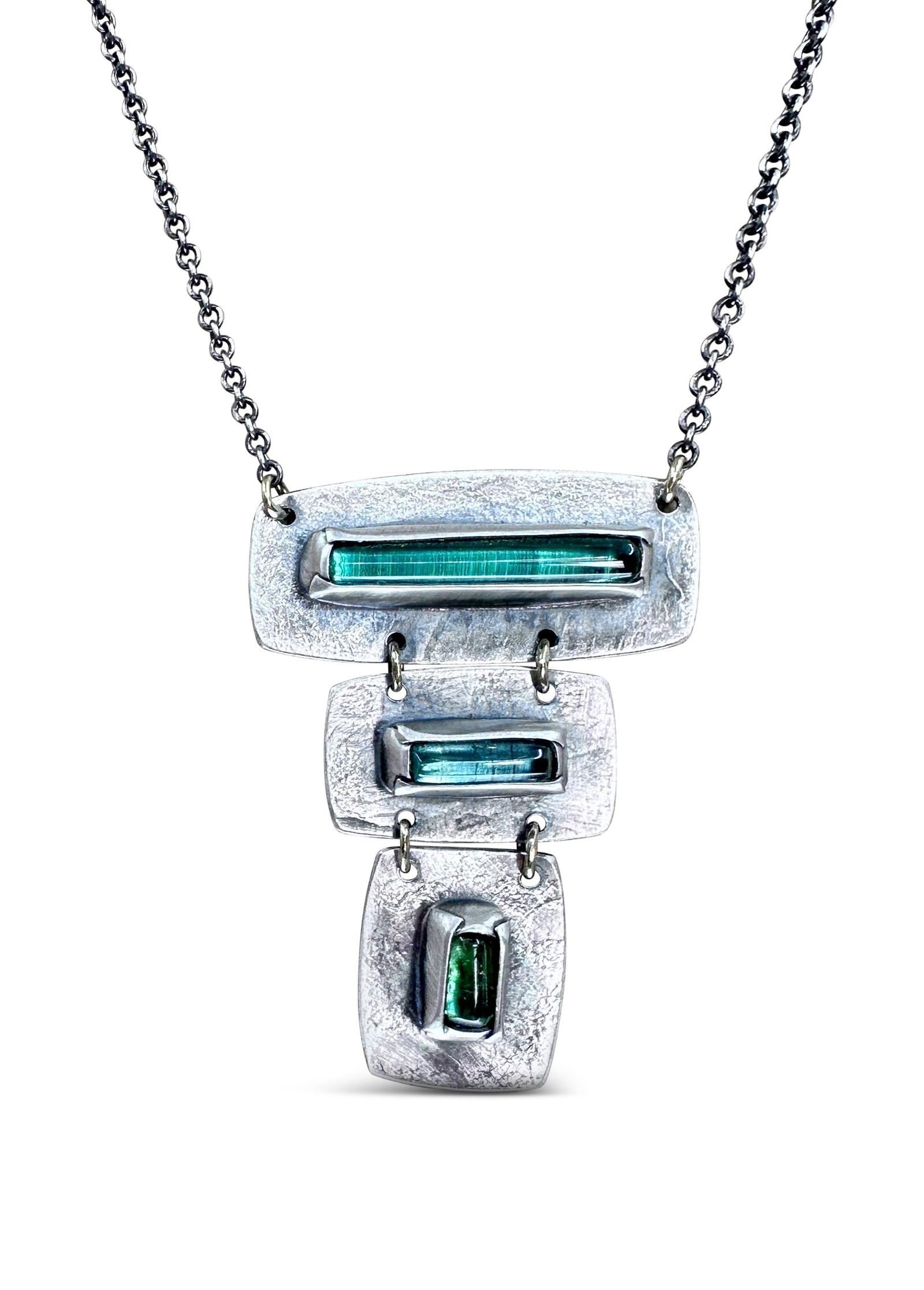 Tiered Link Necklace with Green Tourmaline
