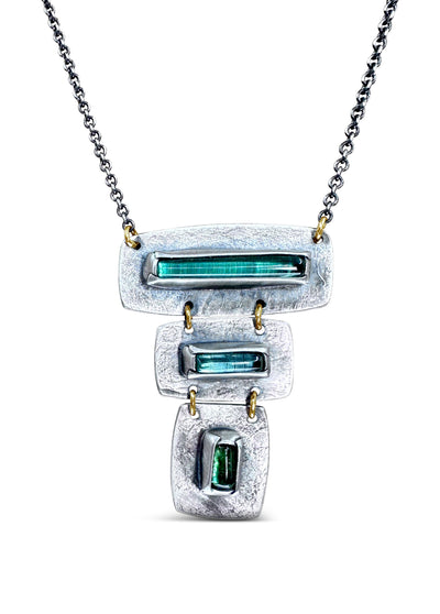 Tiered Link Necklace with Green Tourmaline