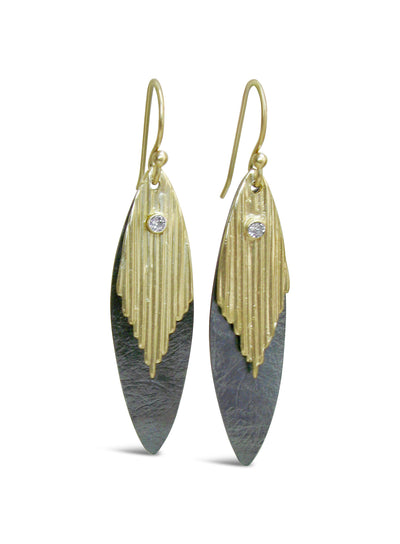 Ribbed Leaves Earrings with White Topaz