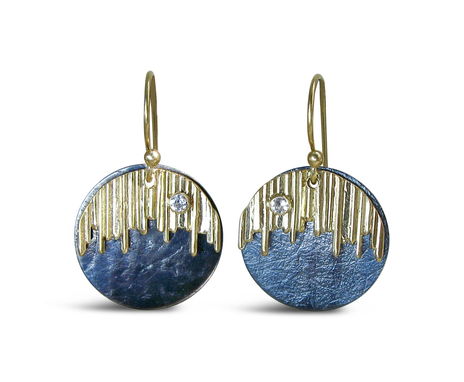 Ribbed Disc Earrings with White Topaz