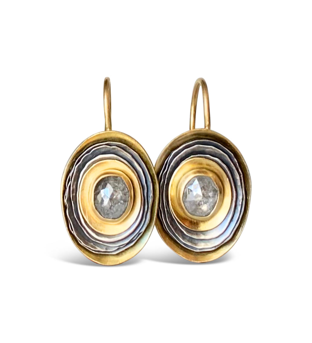 Oval Cusp Earrings with Grey Diamonds