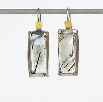 Fold Earrings with Tourmalinated Quartz