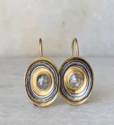 Oval Cusp Earrings with Grey Diamonds
