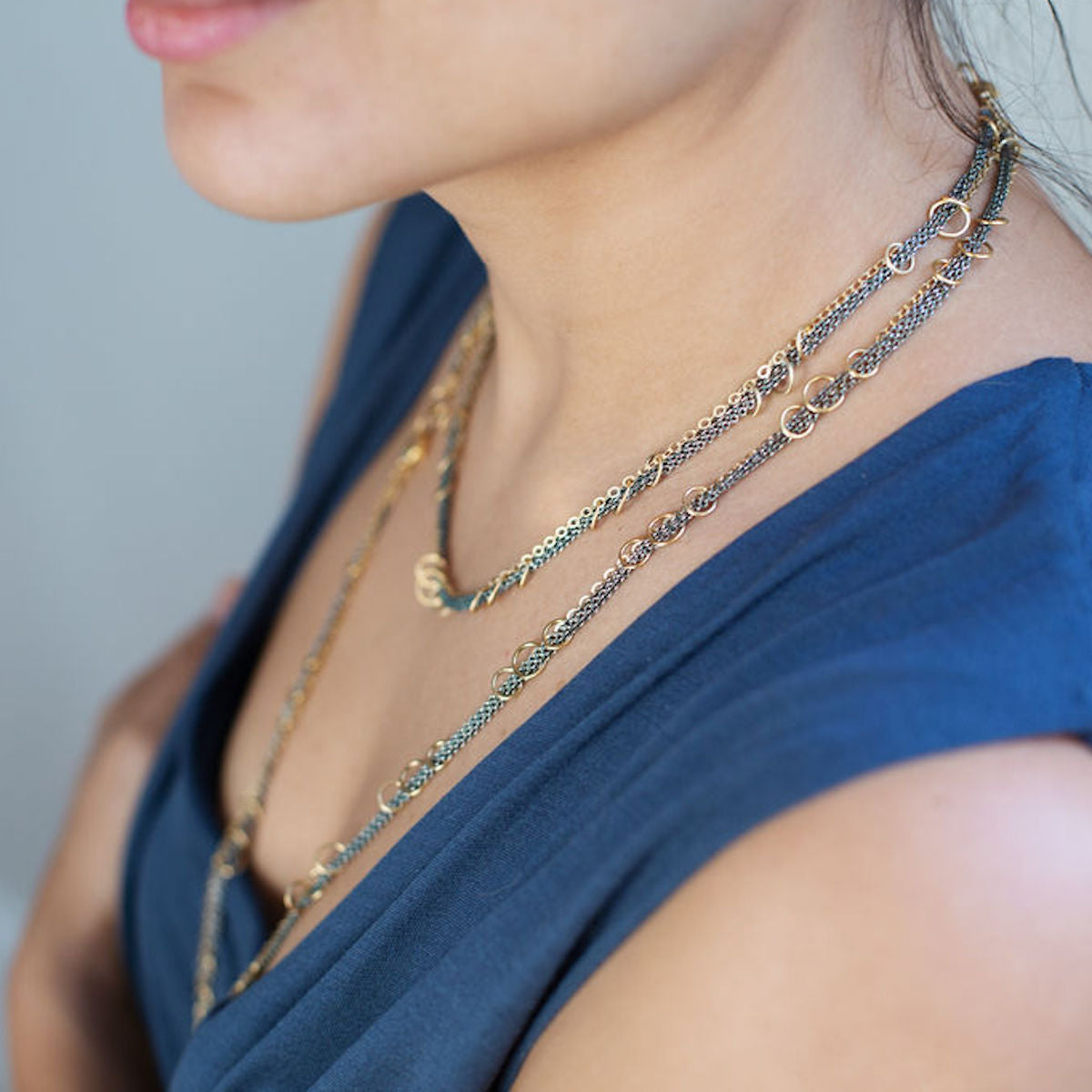 Hitch Necklace with 18k Vermeil and Oxidized Sterling